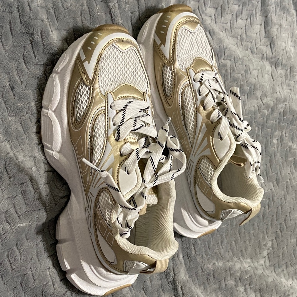 Women's White and Gold Athletic Sneakers